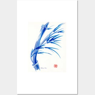 "Wind"  blue sumi-e ink wash painting Posters and Art